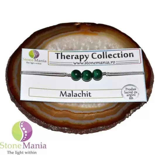 Bratara Therapy malachit sfere 8mm si argint 925