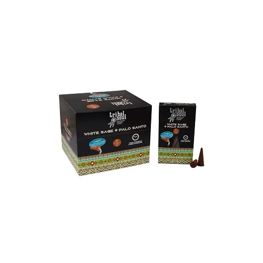 Conuri parfumate backflow Tribal Soul - White Sage + Palo Santo, 10 buc