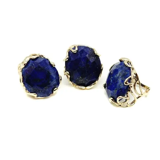Inel reglabil cu piatra fatetata de Lapis lazuli, montura aurie