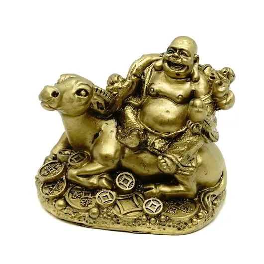 Statueta Feng Shui Bivol auriu cu Buddha vesel - 7,8 cm