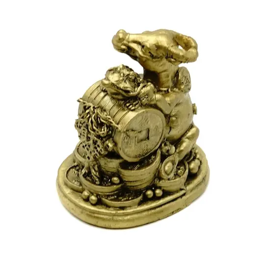 Statueta Feng Shui Bivol auriu cu monede si broasca raioasa - 7 cm, imagine 2