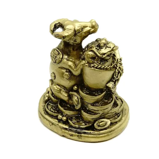 Statueta Feng Shui Bivol auriu cu pepita si broasca raioasa - 7 cm, imagine 2