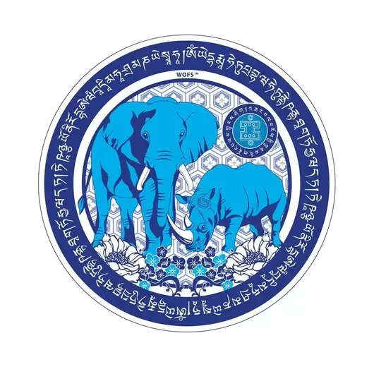Abtibild Feng Shui anti-furt si violenta, Elefant si Rinocer albastru - 11cm