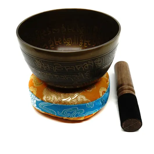 Bol tibetan cantator Nepal cu perna colorata - Silaba Aum (OM), 12,5cm, Dimensiune: 12,5cm
