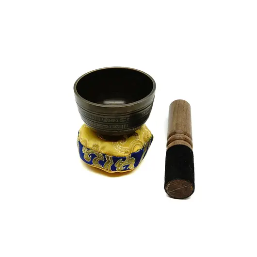 Bol tibetan cantator Nepal cu perna colorata - Silaba Aum (OM), 7cm, Dimensiune: 7cm