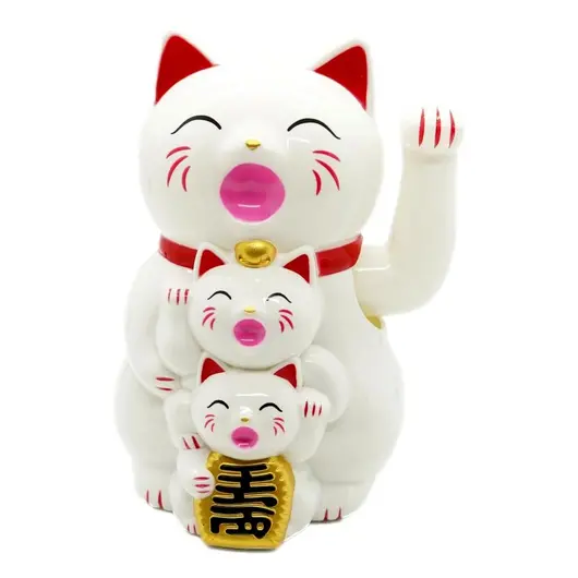 Pisica norocoasa Maneki Neko alba cu pui 14cm