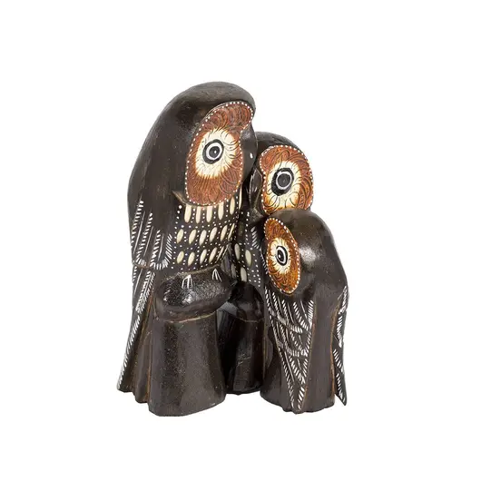 Set 3 Statuete Feng Shui Bufnite din lemn decorate cu coaja de ou, imagine 2