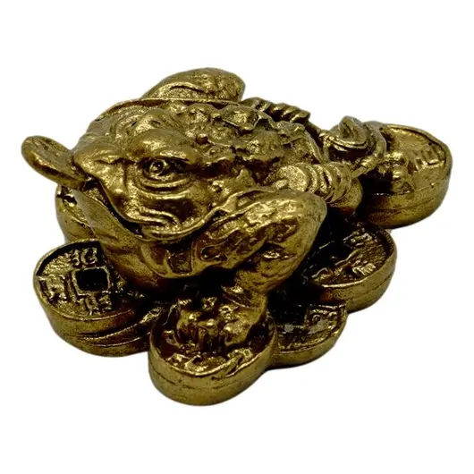 Statueta Feng Shui Broasca raioasa pe monede in bronz - 6,5cm, imagine 2