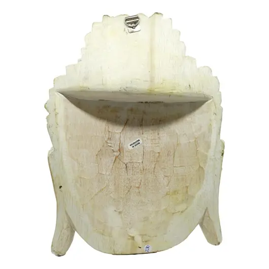 Statueta Feng Shui Cap Buddha din lemn, pentru perete, alb - 30cm, imagine 2