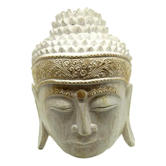 Statueta Feng Shui Cap Buddha din lemn, pentru perete, alb - 30cm