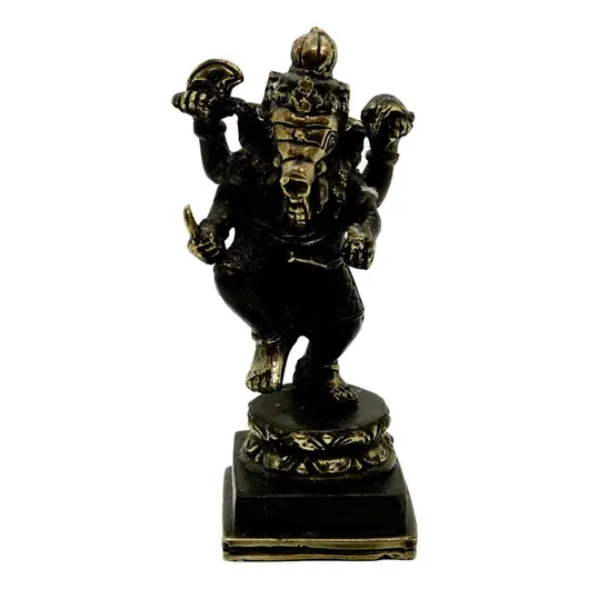 Statueta Feng Shui Ganesh pe postament in bronz - 14,5cm