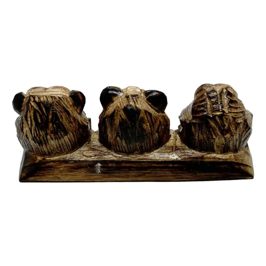 Statueta Feng Shui Maimute Omerta din lemn - 19cm, imagine 3