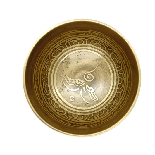 Bol tibetan cantator Nepal cu perna colorata - Ochii lui Buddha, 11,5cm, imagine 2
