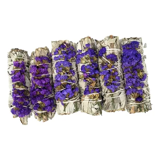 Buchet Salvie Alba cu Flori Mov de Sinuata - 10cm, Culoare flori: Flori mov, imagine 4