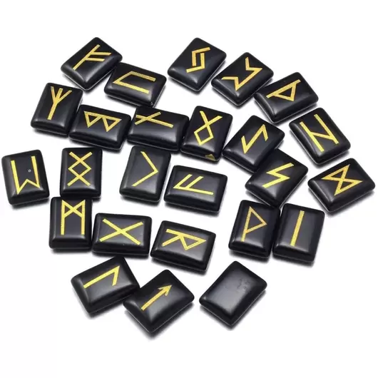 Set 25 rune gravate din onix negru - dreptunghi, Tip piatra: Onix