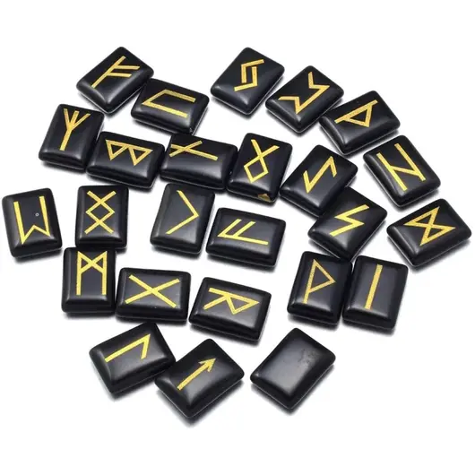 Set 25 rune gravate din onix negru - dreptunghi