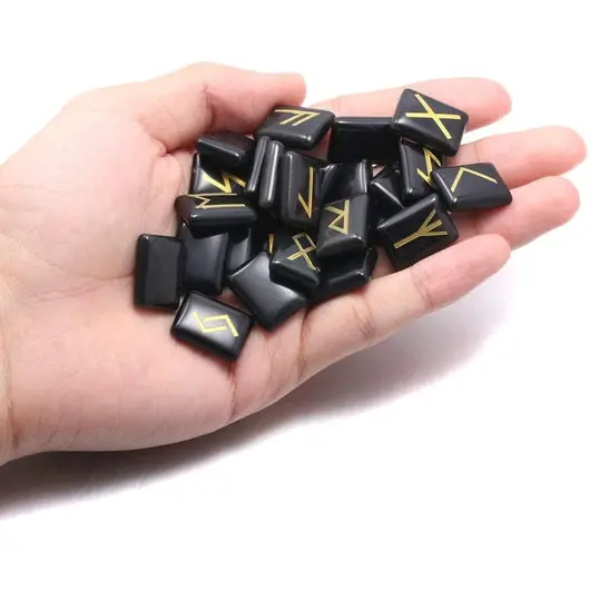 Set 25 rune gravate din onix negru - dreptunghi, imagine 2