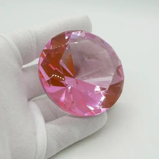 Cristal decorativ din sticla K9, diamant, mare - 6cm, roz, imagine 2