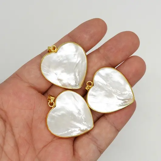 Pandantiv inima din sidef cu montura aurie - 30mm, imagine 2