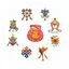 Abtibild sticker Feng Shui cu cele 8 simboluri tibetane si sacul abundentei - 11cm