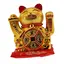 Pisica norocoasa Maneki Neko aurie cu moneda si simboluri feng shui pe perna - 16cm