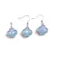 Set Cercei cu agatatoare si Pandantiv Agat bleu trifoi cu montura argintie, 18mm