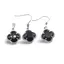 Set Cercei cu agatatoare si Pandantiv Obsidian trifoi cu montura argintie, 18mm