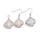 Set Cercei cu agatatoare si Pandantiv Cuart roz trifoi cu montura argintie, 18mm