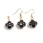 Set Cercei cu agatatoare si Pandantiv Obsidian trifoi cu montura aurie, 18mm