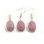 Set Cercei cu agatatoare si Pandantiv Rodonit roz oval cu montura aurie, 20mm