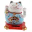 Pisica norocoasa Maneki Neko alba cu evantai - solara, 11cm