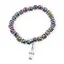 Bratara pe elastic cu Hematit electroplacat, flori argintii si cruce charm