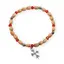 Bratara pe elastic cu lemn natural, margele rosii si charm cruce stilizata