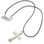 Colier cu pandantiv cruce dubla argintiu cu auriu gravata, 48mm