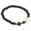 Bratara Onix negru mat sfere 6mm, Larvikit 8mm si steluta din Sidef 10mm cu bumbi aurii