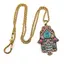 Colier Feng Shui auriu cu pandantiv Hamsa colorata, 6,5cm
