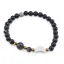 Bratara Agat negru sfere 6mm, Larvikit 8mm si luna din Sidef 12mm cu bumbi aurii