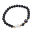 Bratara Onix mat sfere 6mm, Larvikit 8mm si luna din Sidef 12mm cu bumbi aurii