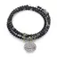 Bratara tripla ajustabila cu pietre semipretioase, Agat negru sfere 4mm cu charm floare de lotus si zirconiu verde
