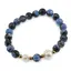 Bratara pe elastic Perle de cultura, bumbi aurii si Agat albastru patat sfere fatetate 8mm
