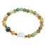 Bratara Agat verde cu galben sfere 6mm, Larvikit 8mm si luna din Sidef 12mm cu bumbi aurii