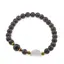 Bratara Obsidian fulg de nea maro sfere 6mm, Larvikit 8mm si luna din Sidef 12mm cu bumbi aurii