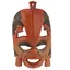 Masca africana vintage din lemn sculptat manual, rosie, cu doua fete laterale, 24cm