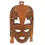 Masca africana vintage din lemn sculptat manual, maro deschis, cu doua fete laterale, 21cm