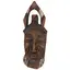 Masca africana vintage din lemn sculptat manual, model cu corn si detalii albe, 24cm
