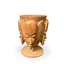 Vas decorativ vintage din lemn sculptat, cu patru fete africane in relief, 28cm