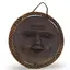 Masca decorativă rotundă vintage din lemn sculptat manual, față zâmbitoare, 20cm
