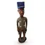 Statueta vintage din lemn sculptat manual, soldat african cu chipiu albastru, 83cm