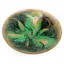 Suport vintage pentru lumanare din cupru emailat verde, model floral, 15cm