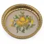 Suport pahar vintage din metal cu broderie florala galbena, 9cm